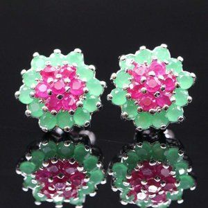 Jewelry - Emerald & Rhodolite Garnet Earrings 18K vermeil Jewelry - Emerald & Rhodolite Garnet Earrings 18K vermeil